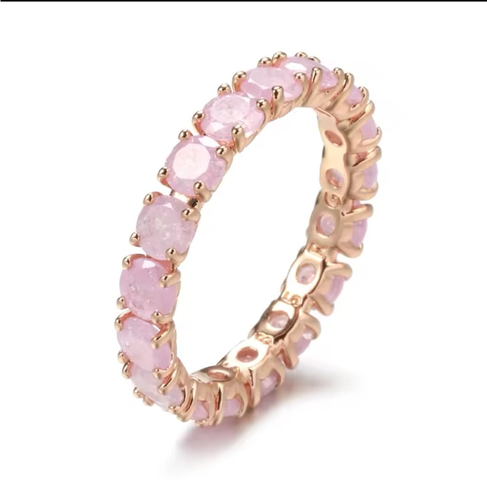 14k Rose Gold Natural Pink Tourmaline Eternity Band Ring!